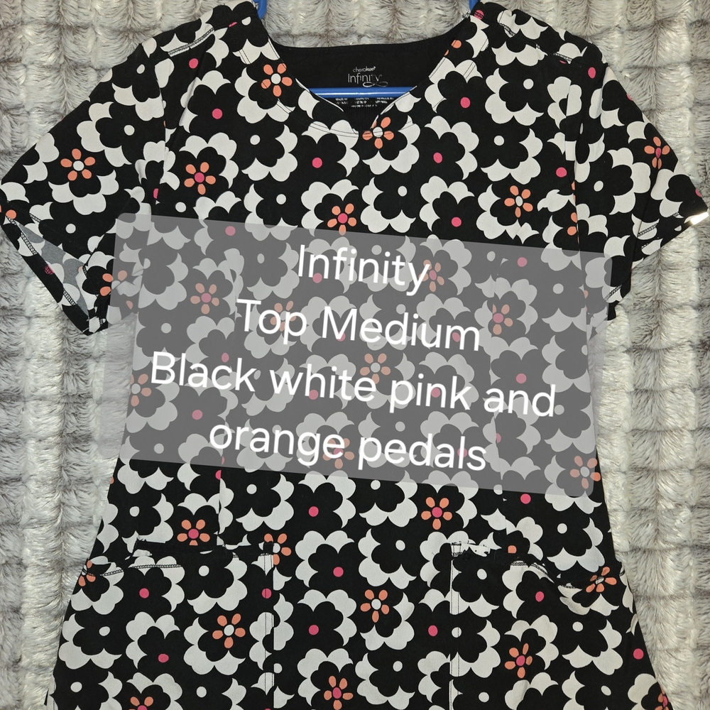 NFINITY Women's Floral scrub Top Black, White, Pink, and Orange